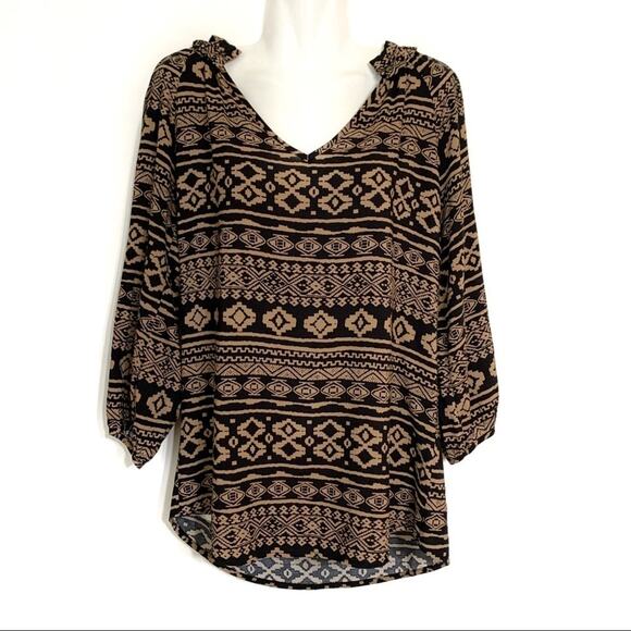 Stitch Fix Renee C. Tribal Geometric Print Top Blouse Black Medium - Picture 1 of 6